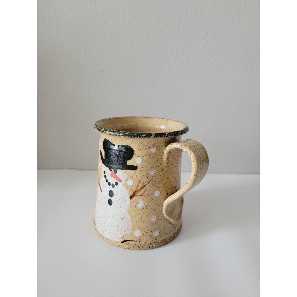 Vintage Snowman Speckled Stoneware Coffee Cup Mug Three Rivers Pottery 1991 - Picture 8 of 16